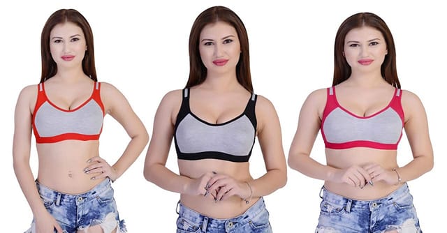 Caracal Women's Sports Bra for Daily Workout & Gym Wear(Seamless Non Padded) Size_30 (Red Color) Combo Pack of 3