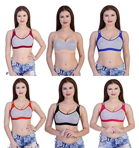 Caracal Women's Daily Workout and Gym Wear Sports Bra (Seamless, Non Padded) Size_36 (Mix Color) Combo Pack of 6