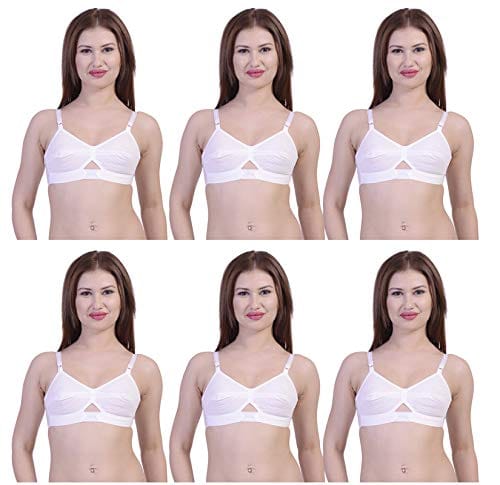Caracal Cotton Bra for Women Full CoverageCentre Elastic Non-Padded Wirefree All Days Wears (White) (Size_36) Combo Pack of 6
