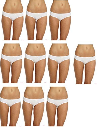 Caracal Panties for Women /Mid Waist Cotton Briefs or Undergarments for Girls & Ladies/Anti Bacterial Underwear/Solid/Plain White_ (Small) Combo Pack of 10