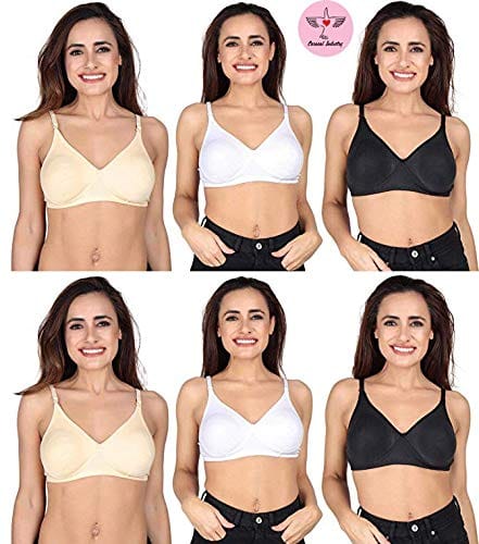 Caracal Seamless Cotton Bra for Women Full Coverage/Detachable Straps�/1 Pair Transparent Strap Free/Non-Wired, Non-Padded Multicolor (Size 32) Combo Pack of 6