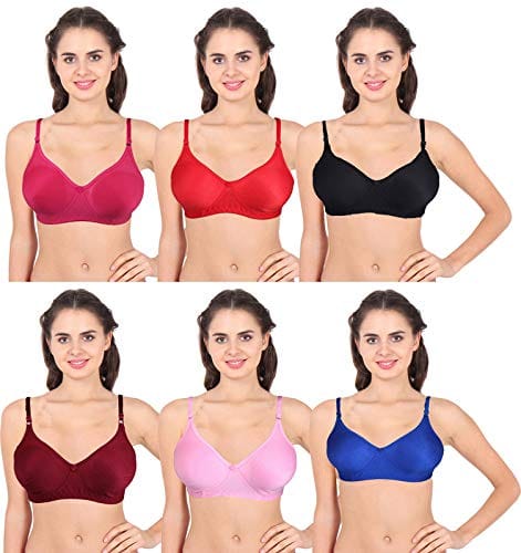 Caracal Women's Full Coverage Non Padded Seamless Moulded Bra (Multicolour) - Pack of 6 Size 34B Pack of 6