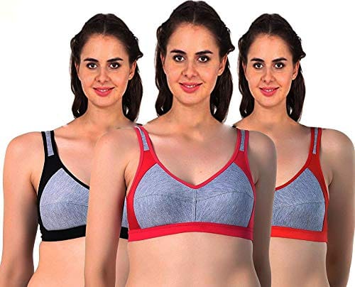 Caracal Sport Women Gym Running Bra for Womens Full-Coverage Bras Blue and Pink Bra Size 30B Pack of 3