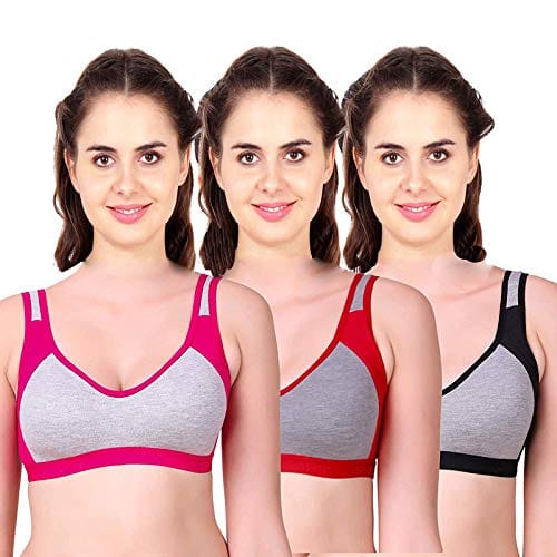 Caracal Cotton Lycra Non Padded Wire Free Seamless Gym Running Sports Bra Size 30B Pack of 3