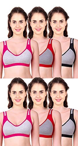 Caracal Cotton Lycra Non Padded Wire Free Seamless Gym Running Sports Bra Size 34B Pack of 6