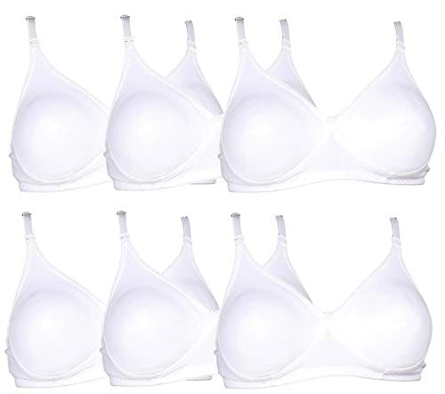 Lelly IPP Lingrie Women's Cotton Seamless Non Wired T-Shirt Bra-(Size 38) Pack of 6 White