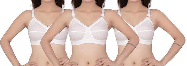 IPP Cotton Bra for Womens D Cup Non Wired Non Padded T Shirt Bra - Size 38D, 40D, 42D,44D, 46D,48D & 50D- Full Cup Coverage Brasier Available in White Color(Pack of 3)
