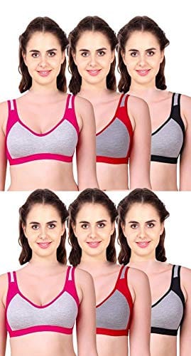 IPP Girls' Cotton Blend Non-Padded Non-Wired Sports Bra (Pack of 6) (IPP-(Sport)-(P6)-Size34_Assorted_34)