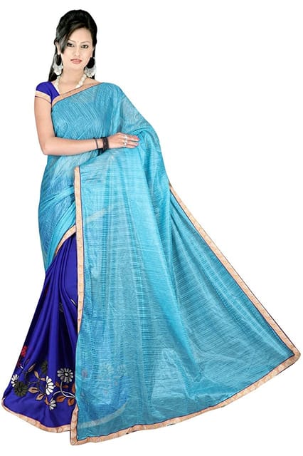 IPP Women's Shinning Georgette Saree With Blouse Piece (Blue and Skyblue Color_Free size)