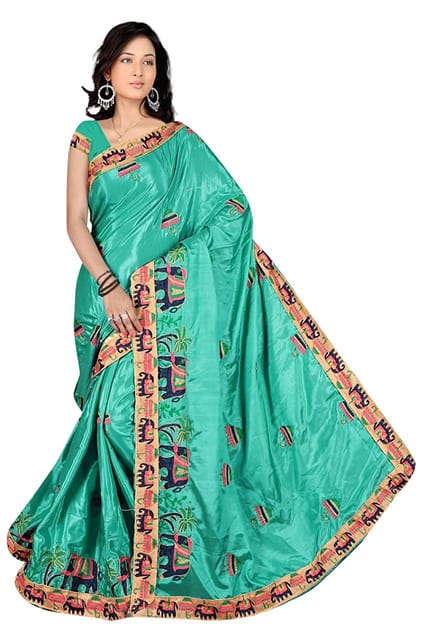 IPP Women's Shinning Georgette Saree with Embroidery Work and Blouse Piece (Green)