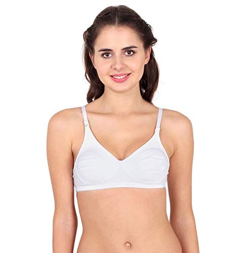 Caracal Seamless Cotton Bra for Women Full Coverage/Detachable Straps�/1 Pair Transparent Strap Free/Non-Wired, Non-Padded White (Size 32) Pack of 1