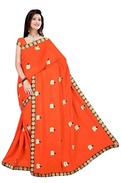 IPP Women's Shinning Georgette Saree With Embroidery Work With Blouse Piece (Orange Color)