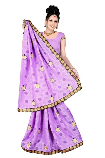 IPP Women's Shinning Georgette Saree With Embroidery Work With Blouse Piece (Purple Color_Free size)