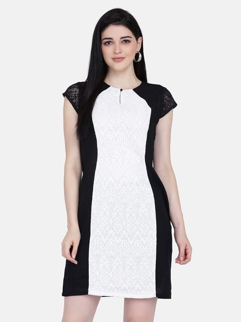 Eavan Black & white Lace Sheath Dress