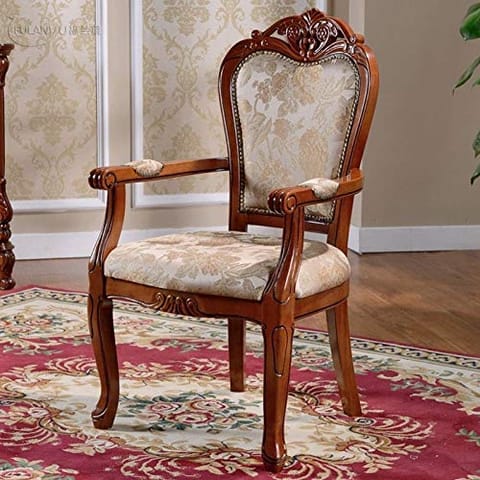 Shilpi Sheesham Wood Back Comfort Seating Chair Hand Carved Armrest Royal Dining Chair for Home & Office (Brown, cream)
