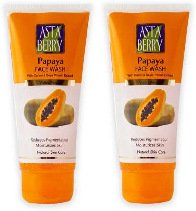 ASTA BERRY Papaya Face Wash (Pack of 2,60g each)