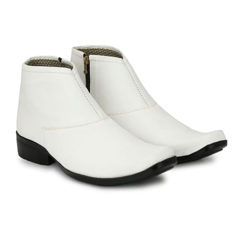 Men's White Color Leatherette Material  Casual Boots