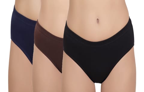 Generic Pack of 3-Womens Cotton Blend Hipster Inner Elastic Panty (Solid, Assorted Color)