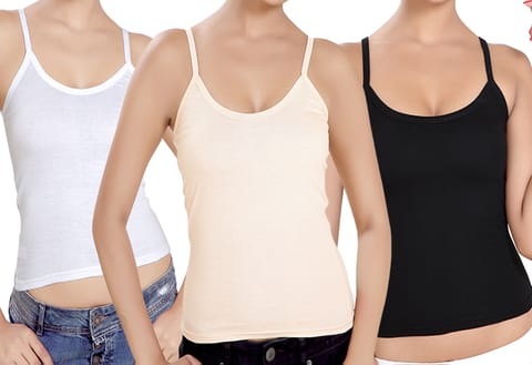 Generic Pack of 3-Women Thin Strap Super Cotton blend Slip Camisole
