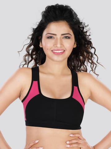 Dermawear Women's Padded Racer Back Sports Brassiere (Model: SB-1101, Color:Black&amp;Pink, Material: 4D Stretch)