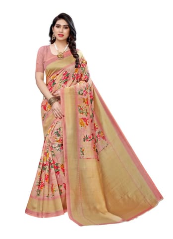 Generic Women's Kalamkari Art Silk Printed Saree With Blouse (Peach, 5-6 Mtrs)
