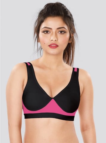 Dermawear Women's Sports Brassiere (Model: SB-1102, Color:Black&amp;Pink, Material: 4D Stretch)