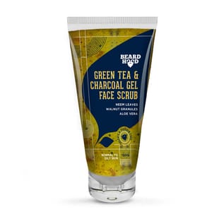 Beardhood Green Tea & Charcoal Gel Face Scrub, Neem Leaves and Aloe Vera, 100g