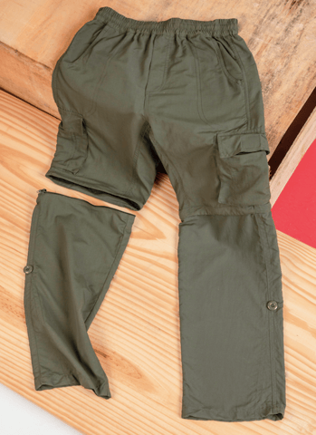 Olive 4 in 1 Convertible Cargos (Full Pant, 3/4th , Shorts & Pouch)