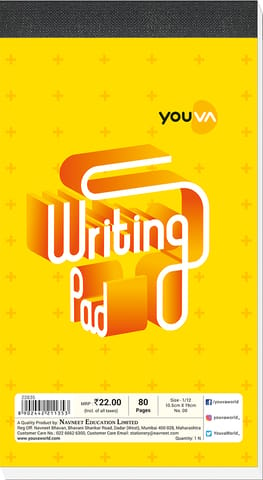 Writing Pad |No.00 |Size 10.5 X 19 cm | Single Line | 80 Pages |Pack of 5 | Navneet Youva