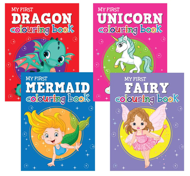Set of 4 Magical Creatures Colouring Books for 2+ Year Old Children