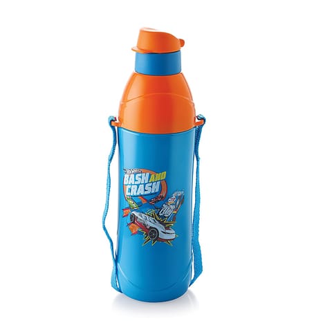 Cello Puro Junior Hot Wheel Print Plastic Water Bottle, 600ml, Dark Blue, Set of 1