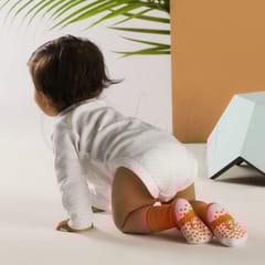 Anti Skid Infant Cotton Socks + Knee Pad + Bandana Drooling Bib Rabbit Orange (0-2 Years)