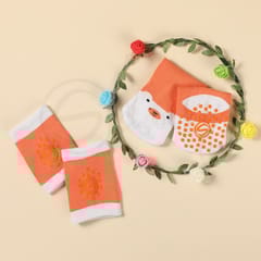 Anti Skid Infant Cotton Socks + Knee Pad + Bandana Drooling Bib Rabbit Orange (0-2 Years)