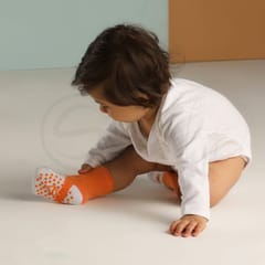Anti Skid Infant Cotton Socks + Knee Pad + Bandana Drooling Bib Rabbit Orange (0-2 Years)