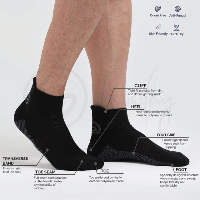 Anti-Fungal Sports Socks Black (Teen Socks)