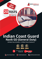 Indian Coast Guard Navik GD Book 2023 (English Edition) - 1100 Solved Questions [20 Mock Tests (Section I and Section II)] with Free Access To Online Tests