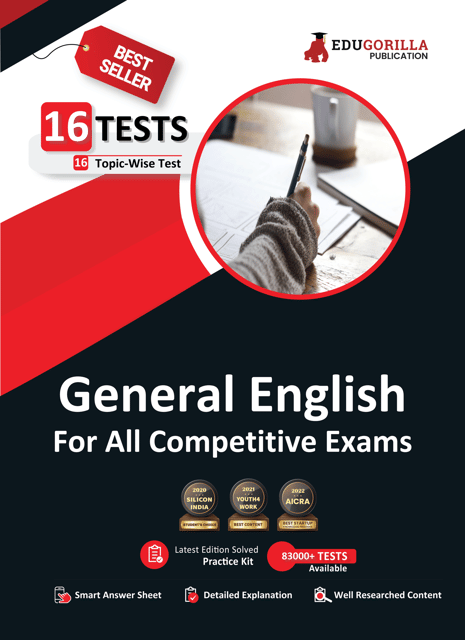 EduGorilla General English For All Competitive Exams 2023 - 16 Topic-wise Solved Test (1200 Solved Questions) Tests Useful for SSC, Banking, Railways with Free Access to Online Tests
