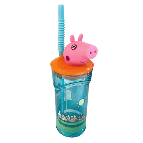 Peppa Pig Stor 3D Figurine Water Tumbler with Reusable Straw - 360 ml