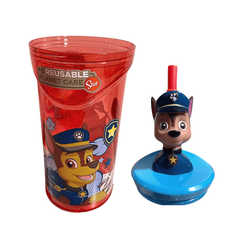 Paw Patrol Chase Stor 3D Figurine Water Tumbler with Reusable Straw - 360 ml