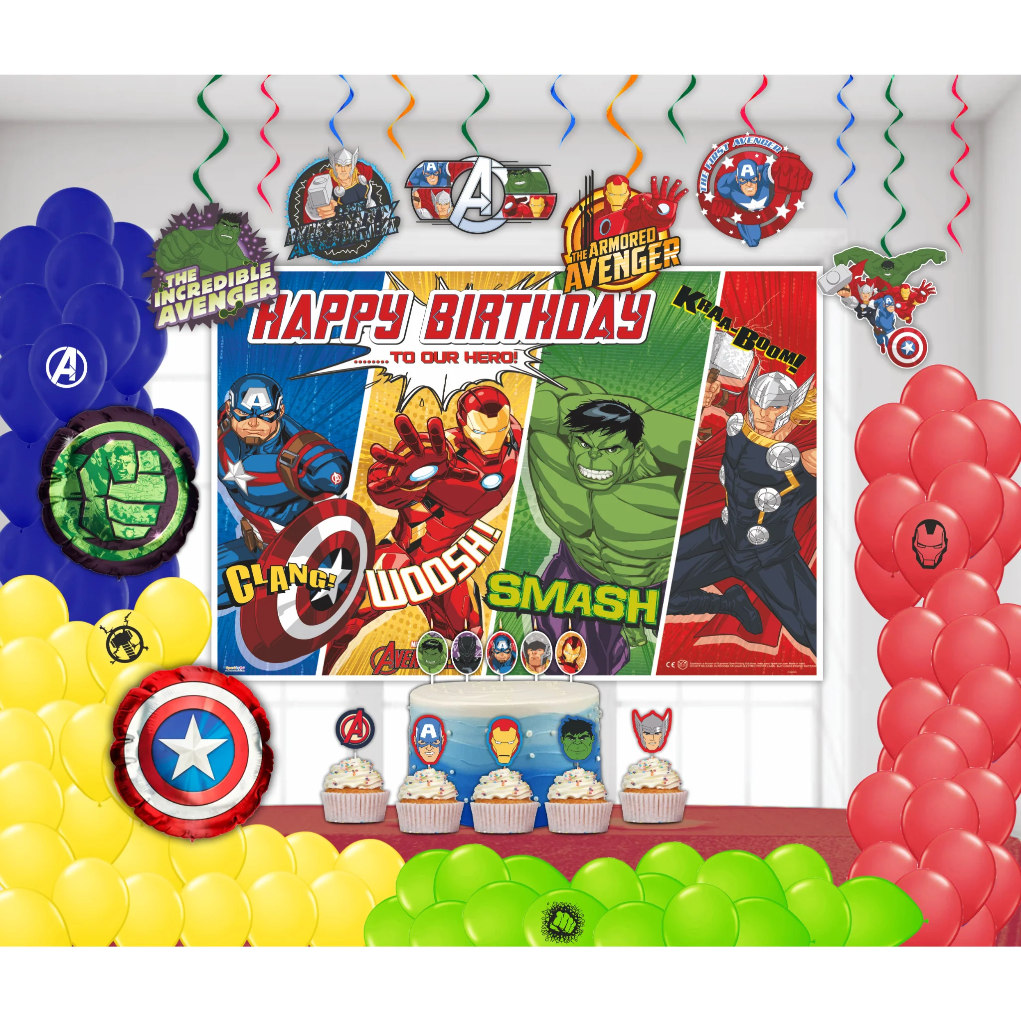 Avengers backdrop  Avengers birthday decorations, Avengers birthday,  Avengers birthday party decorations