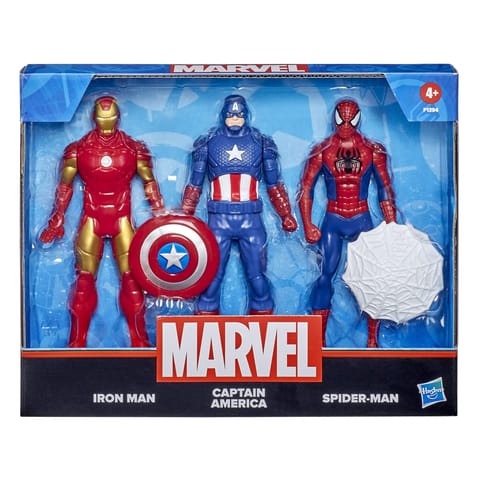 Hasbro Marvel Action Figure Toy 3-Pack Iron Man, Spider-Man, Captain America - 6 inch Figures