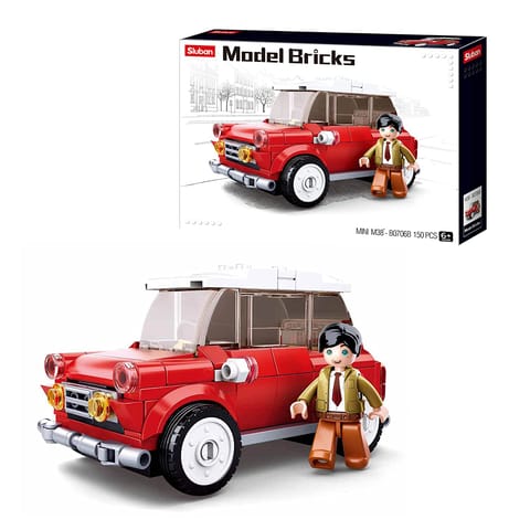 Sluban Model Bricks Mini Red Car With Male Rider Toy
