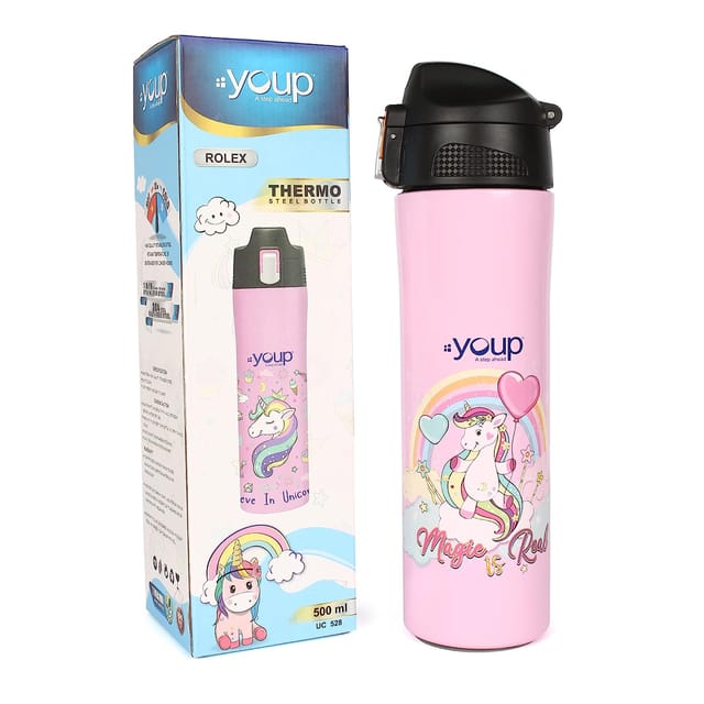 Youp Rolex Thermo Steel Bottle 500ml - Unicorn - Pink