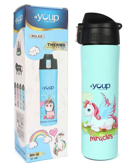 Youp Rolex Thermo Steel Bottle 500ml - Unicorn - Green