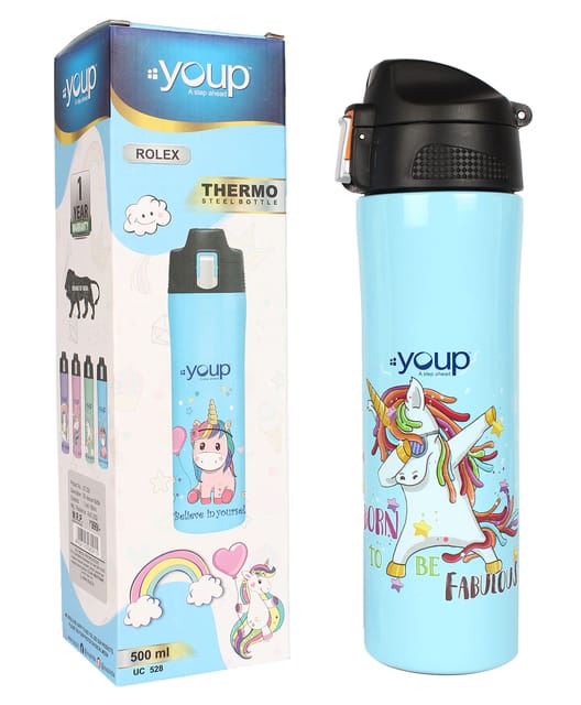 Youp Rolex Thermo Steel Bottle 500ml - Unicorn - Blue