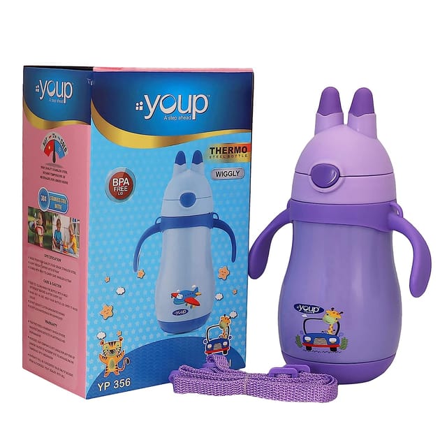 Youp Wiggly Thermo Steel Bottle 350ml - Car Print - Purple