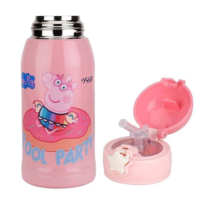 4022-1663: 500ml Peppa Pig Reusable Water Bottle with Flip Straw