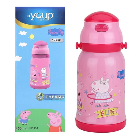 YOUP Chase Stainless Steel Insulated Double Wall Sipper Bottle Peppa Pig Pink - 450ml