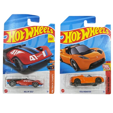 Hot Wheels HW Track Champs Rollin' Solo Red And Tesla Roadster