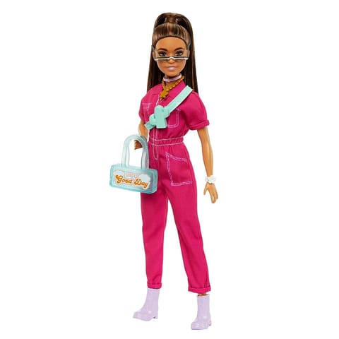 Barbie Doll In Trendy Pink Jumpsuit With Accessories And Pet Puppy